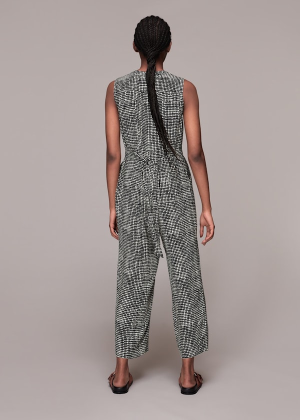 Black Josie Spotted Check Jumpsuit