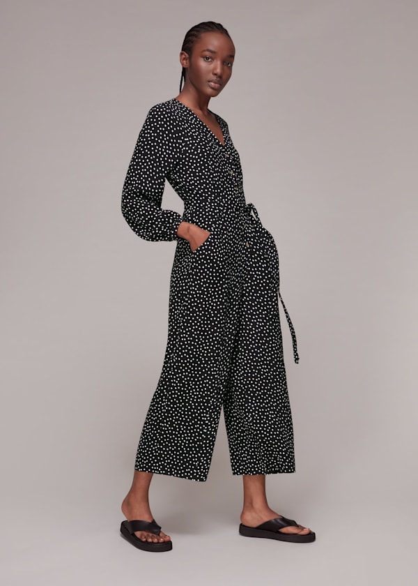 Black and White Lottie Spot Printed Jumpsuit