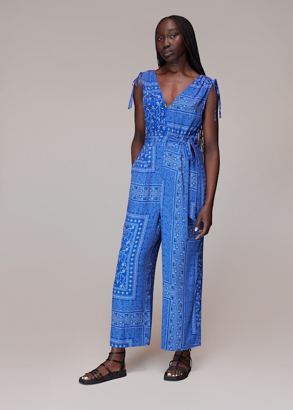 Blue Bandana Print Jumpsuit