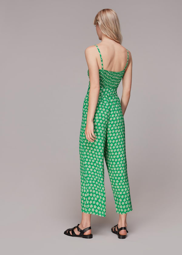 Green Daisy Check Print Jumpsuit