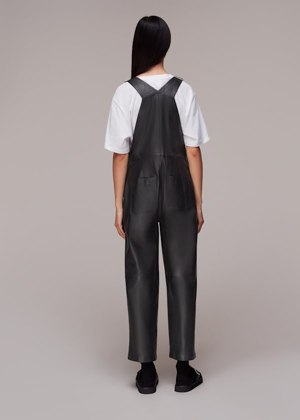 Black Peyton Leather Dungarees