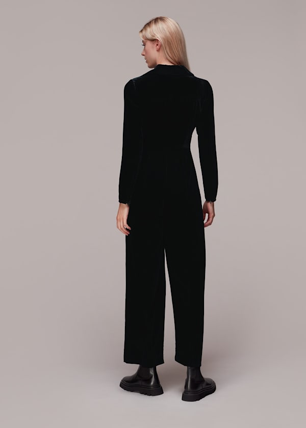 Black Velvet Zip Front Jumpsuit