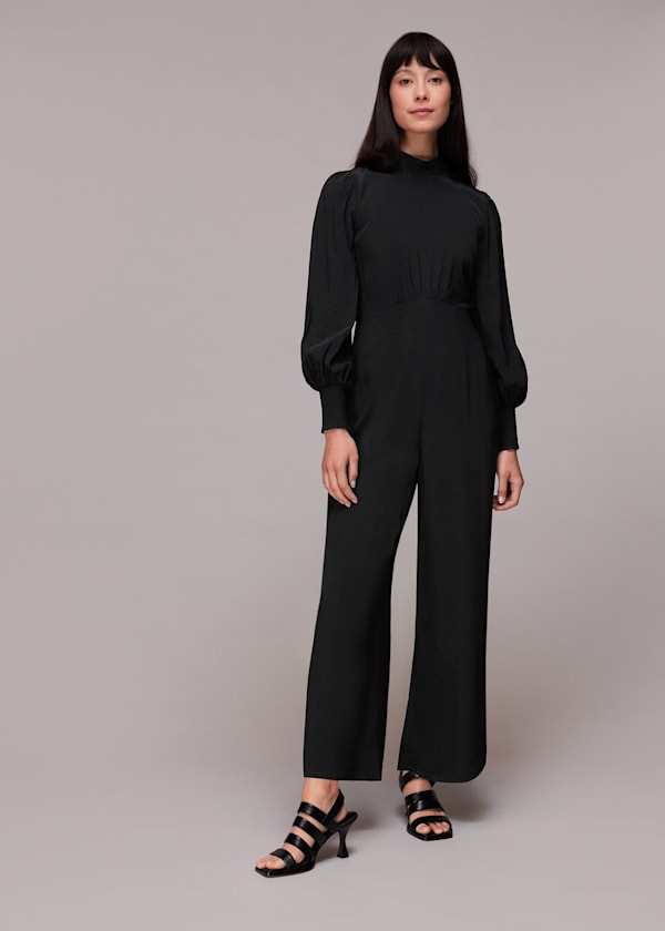 Black Shirred Bodice Jumpsuit