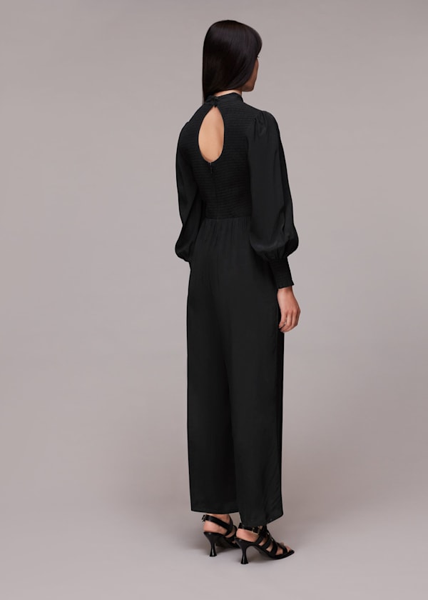 Black Shirred Bodice Jumpsuit