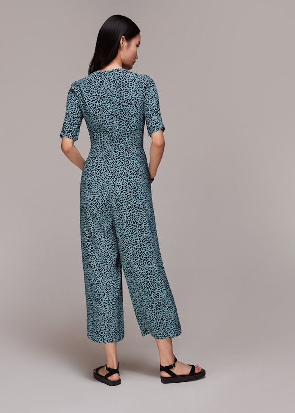 Blue Contrast Leopard Jumpsuit