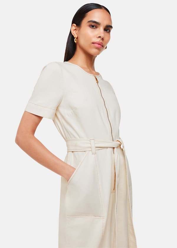 Ivory Short Sleeve Denim Jumpsuit