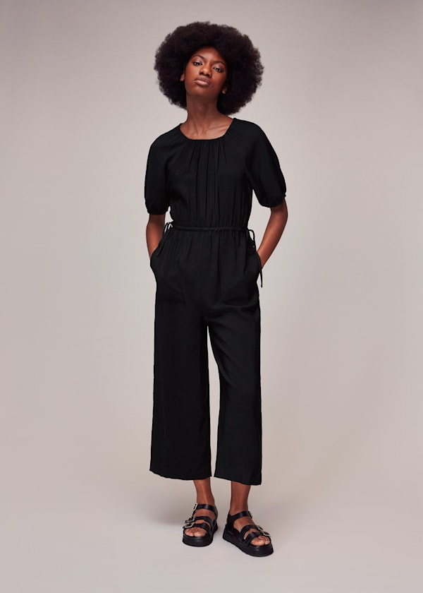Black Melissa Gathered Neck Jumpsuit
