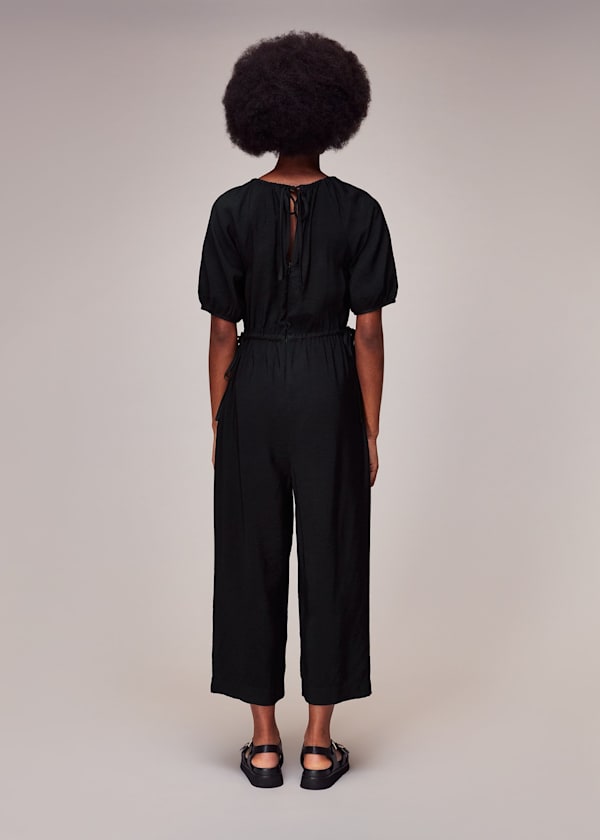 Black Melissa Gathered Neck Jumpsuit