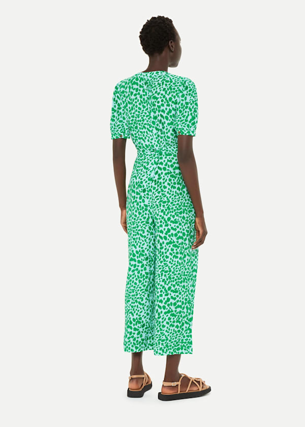 Green Smooth Leopard Print Jumpsuit
