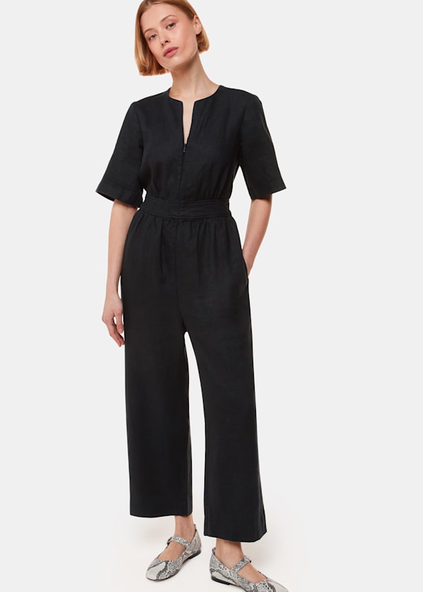 Black Cosima Linen Jumpsuit