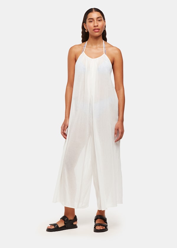 White Halterneck Swim Jumpsuit