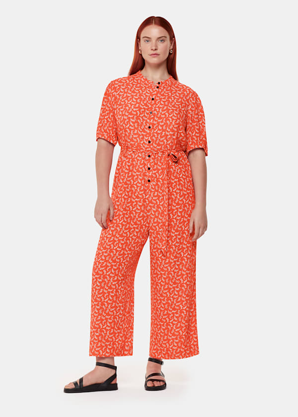 Red Micro Floral Jumpsuit