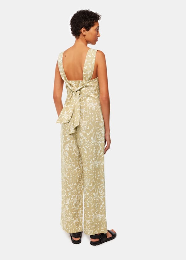 Khaki Tropical Leaves Jumpsuit