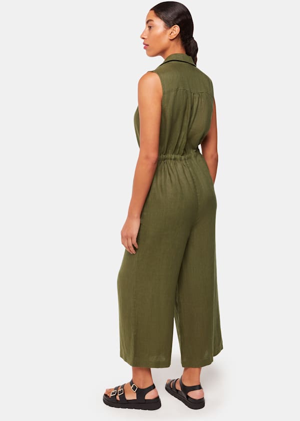 Khaki Bella Linen Wrap Jumpsuit