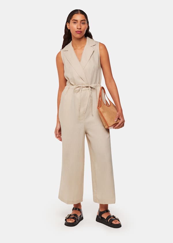 Neutral Bella Linen Wrap Jumpsuit