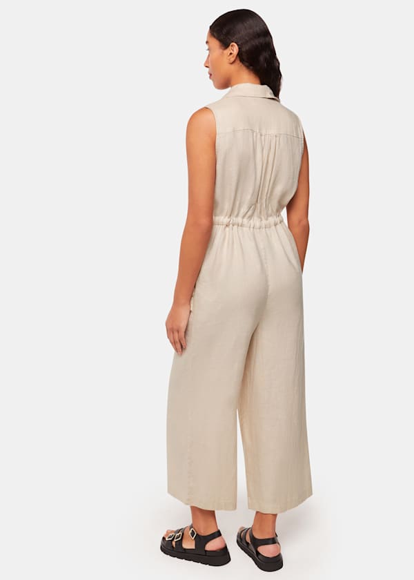Neutral Bella Linen Wrap Jumpsuit