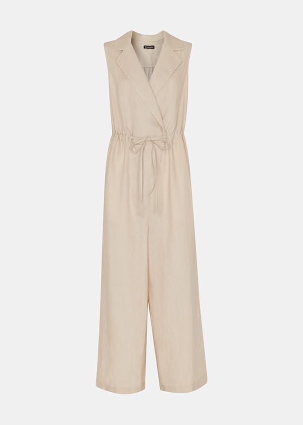 Neutral Bella Linen Wrap Jumpsuit