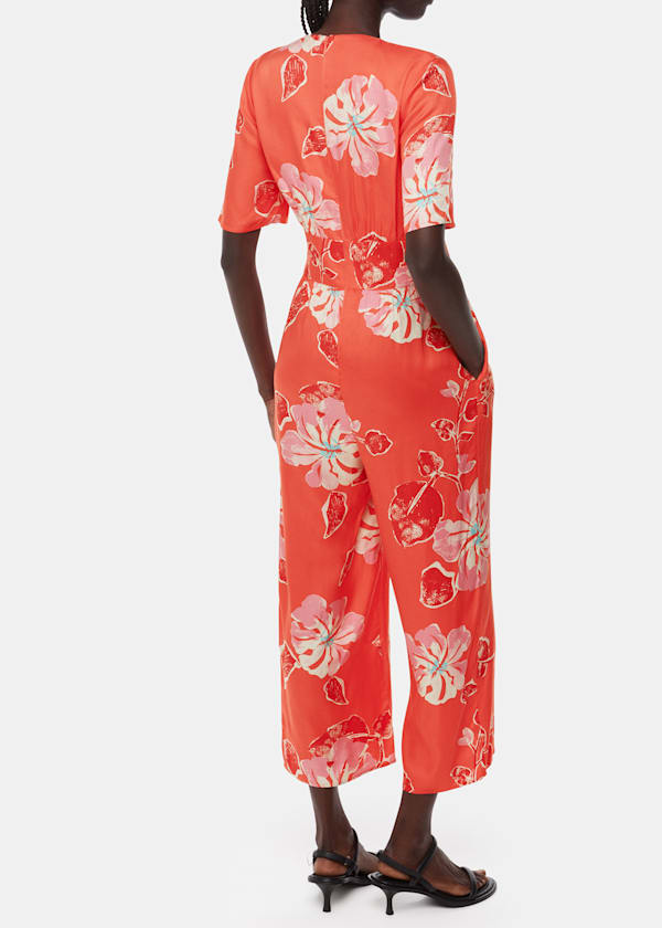 Coral Hibiscus Print Aimee Jumpsuit