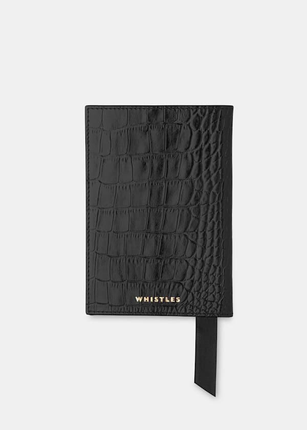 Black Shiny Croc Passport Holder