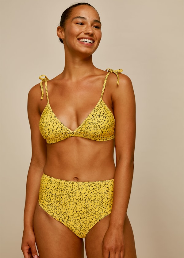 Yellow Floral Print Bikini Bottom