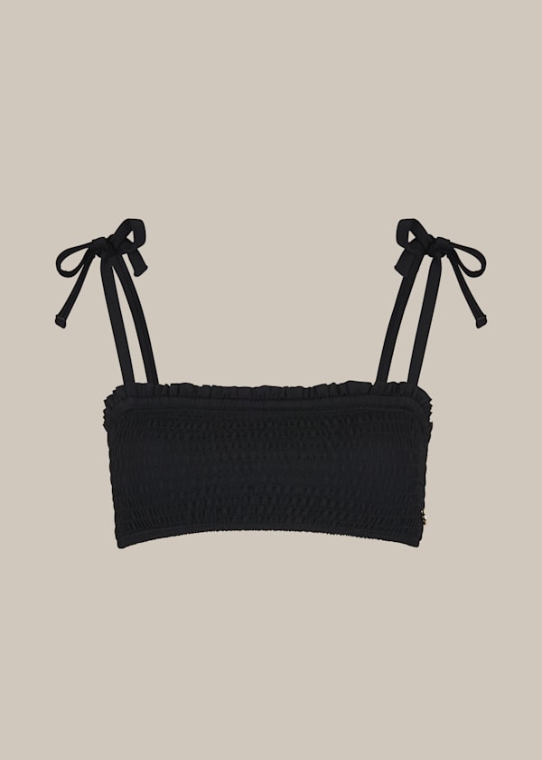 Shirred Tie Strap Bikini Top