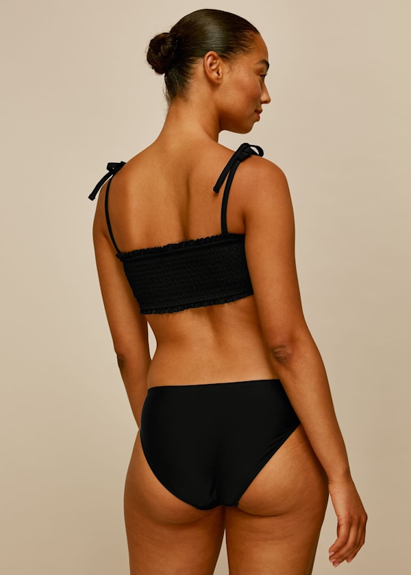 Black Shirred Panelled Bikini Bottom