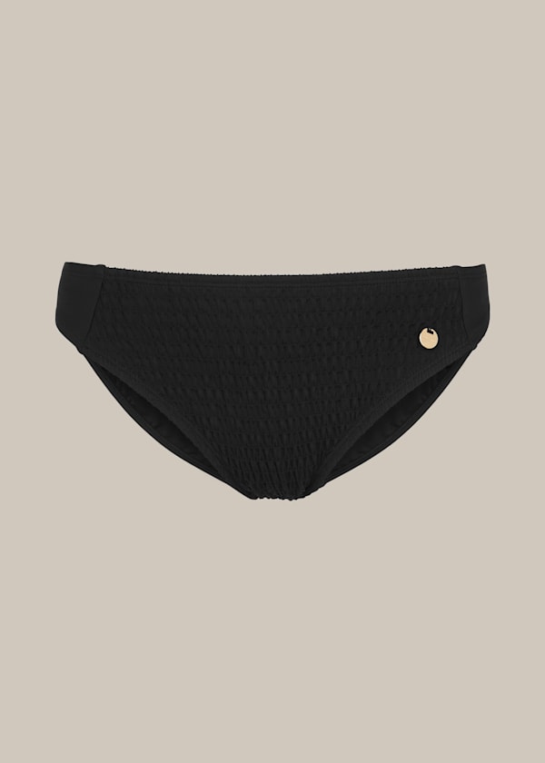 Black Shirred Panelled Bikini Bottom