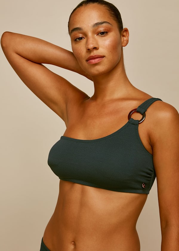 Dark Green Textured Tort Ring Bikini Top