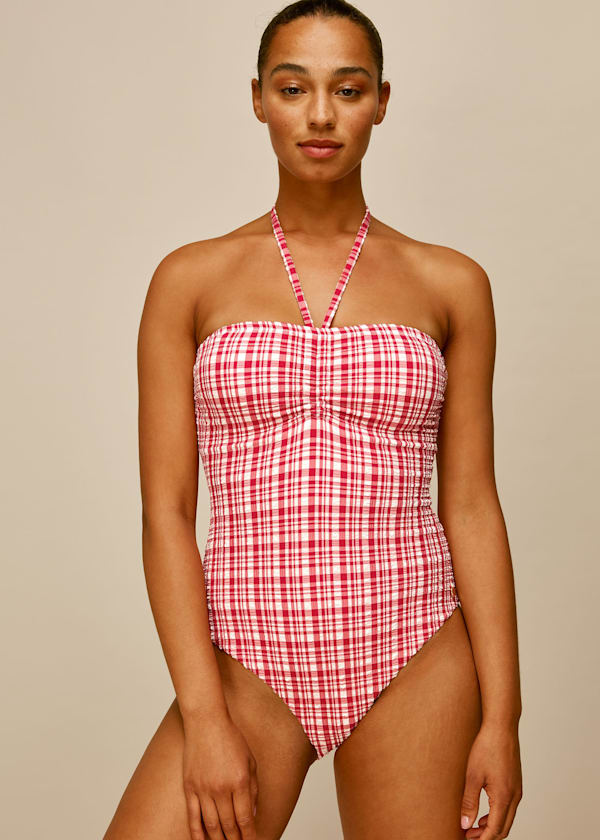 Red Check Halterneck Swimsuit