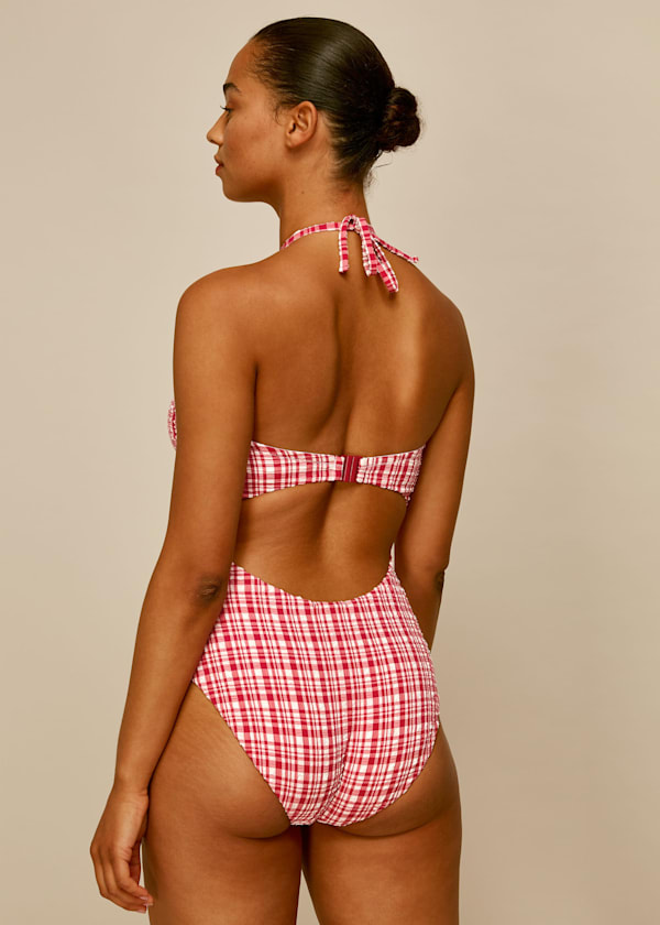 Red Check Halterneck Swimsuit