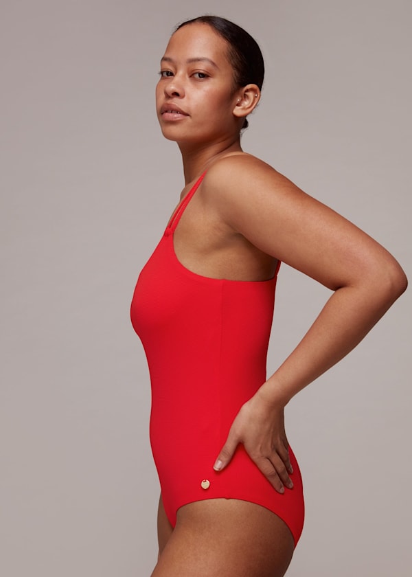 Red Double Strap Textured Swimsuit