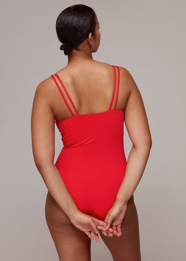 Red Double Strap Textured Swimsuit