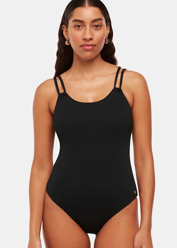 Black Double Strap Textured Swimsuit