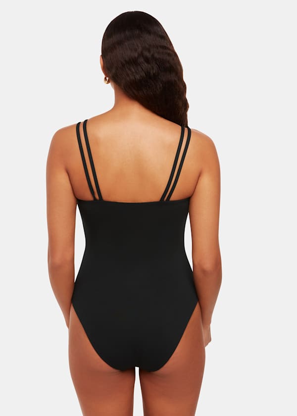 Black Double Strap Textured Swimsuit