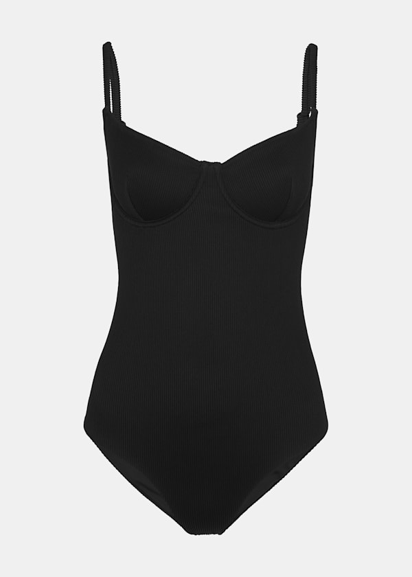 Black Ribbed Underwire Swimsuit