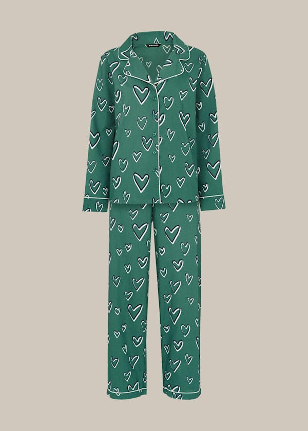 Green Heart Print Cotton Pyjama Set