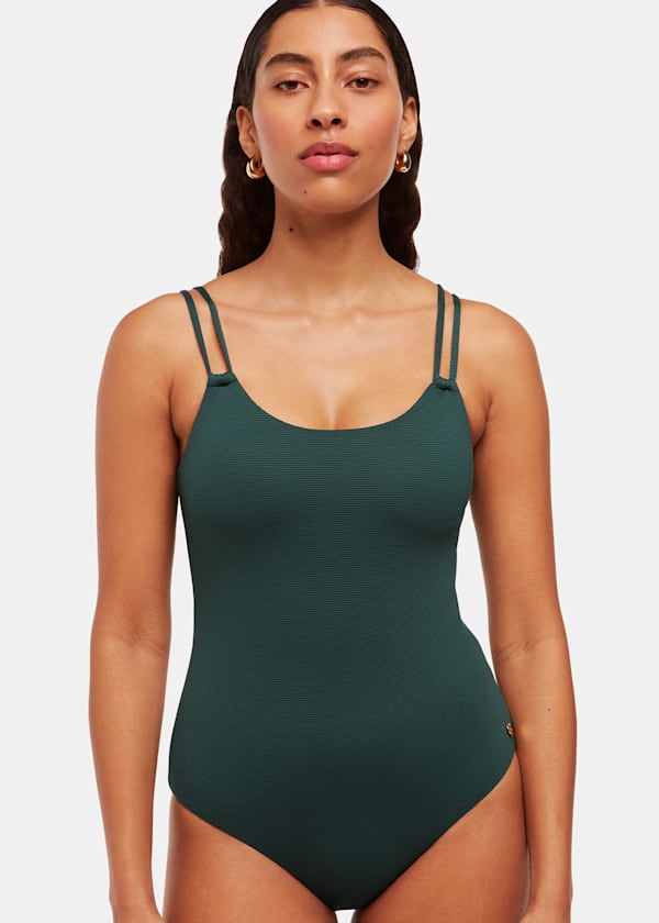 Dark Green Double Strap Textured Swimsuit
