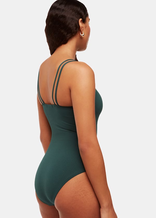 Dark Green Double Strap Textured Swimsuit