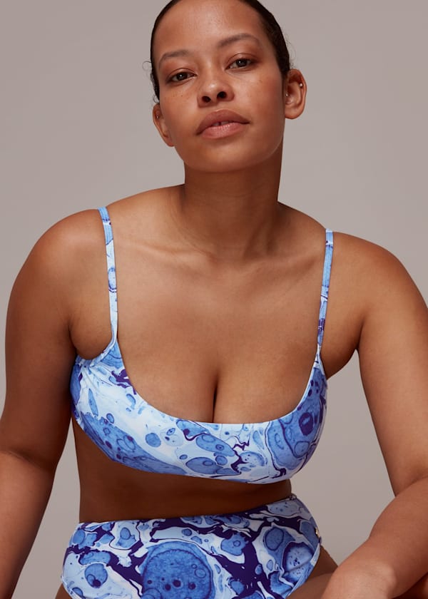 Blue Marble Print Bikini Top