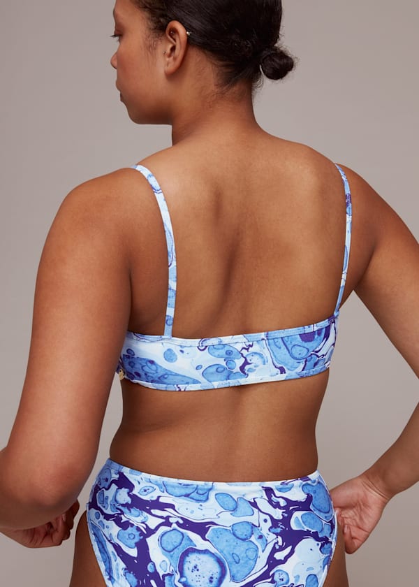 Blue Marble Print Bikini Top
