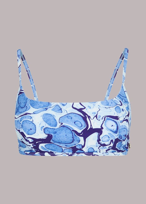 Blue Marble Print Bikini Top