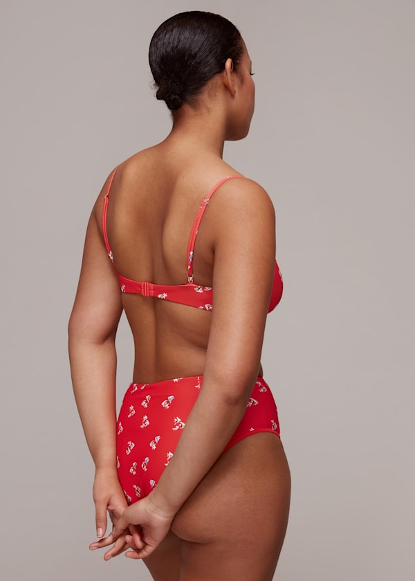 Red Fish Printed Bikini Top