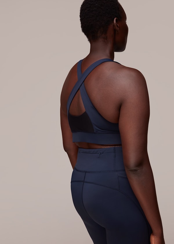 Navy Crossover Back Sports Bra