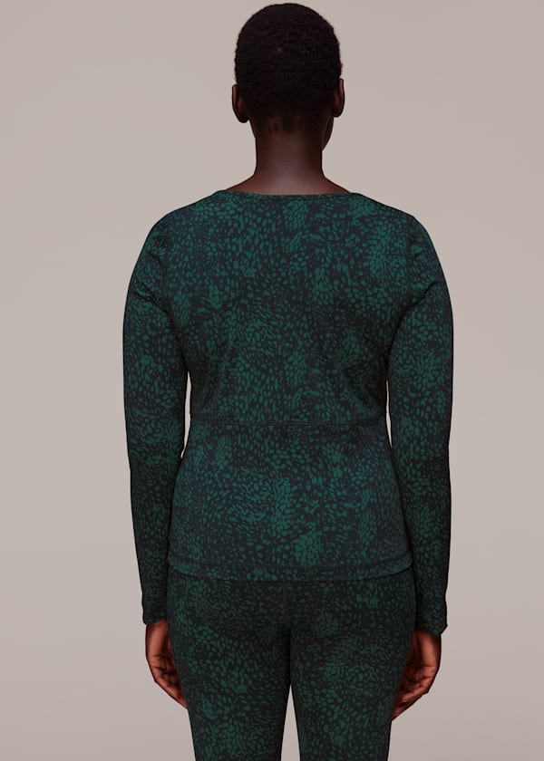 Green Animal Square Neck Sports Top