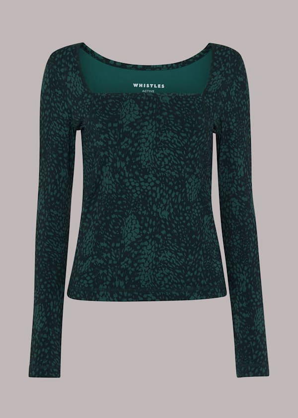 Green Animal Square Neck Sports Top