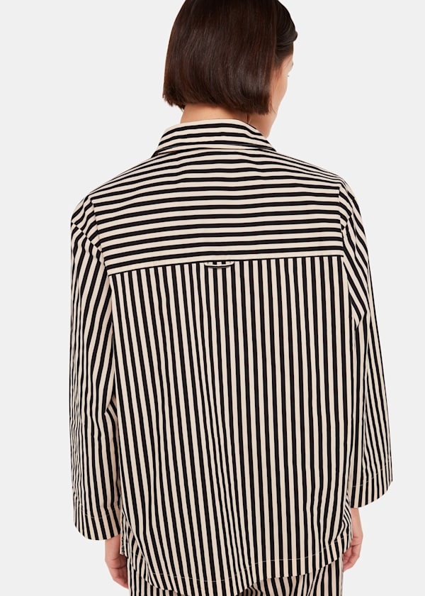 Black Cotton Stripe Pyjama Shirt