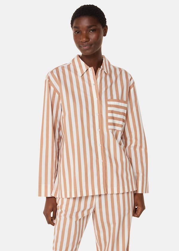 Ivory Cotton Stripe Pajama Shirt 