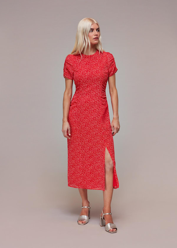 Red Petite Diagonal Fleck Dobby Dress