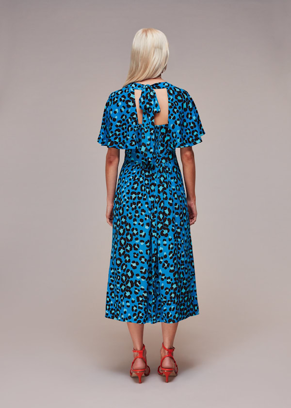 Blue Petite Painted Leopard Amelia Dress