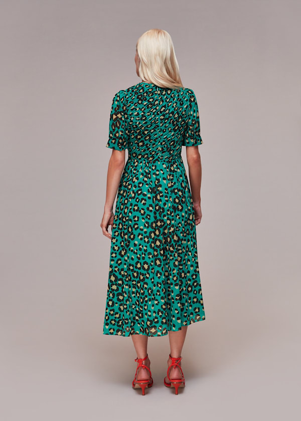 Petite Painted Leopard Shirred Dress